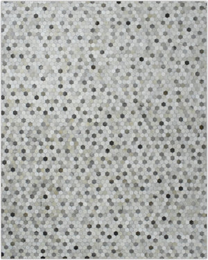 Silver And Ivory Handmade Genuine Leather Area Rug