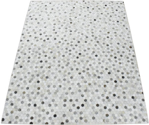 Silver And Ivory Handmade Genuine Leather Area Rug