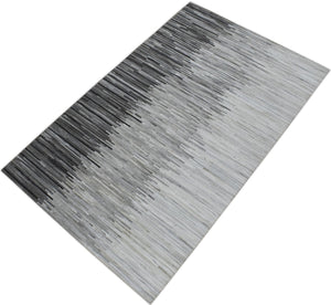 Modern Stripes Gray and Silver Handmade Leather Area Rug