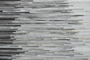 Modern Stripes Gray and Silver Handmade Leather Area Rug