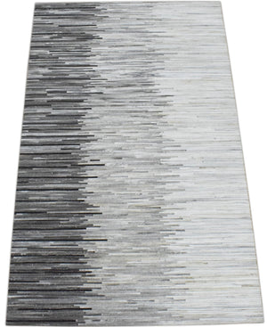 Modern Stripes Gray and Silver Handmade Leather Area Rug