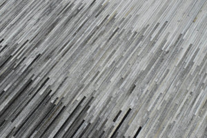 Modern Stripes Gray and Silver Handmade Leather Area Rug