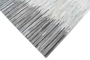 Modern Stripes Gray and Silver Handmade Leather Area Rug