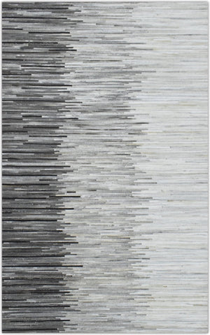 Modern Stripes Gray and Silver Handmade Leather Area Rug