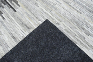 Modern Stripes Gray and Silver Handmade Leather Area Rug