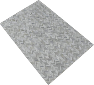 Modern Chevron Design Handmade Ivory and Silver Area Rug