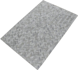 Modern Chevron Design Handmade Ivory and Silver Area Rug