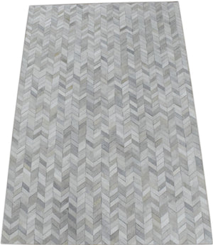 Modern Chevron Design Handmade Ivory and Silver Area Rug