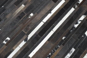 Modern Stripes Pattern Handwoven Brown And Black Leather Area Rug