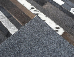 Modern Stripes Pattern Handwoven Brown And Black Leather Area Rug