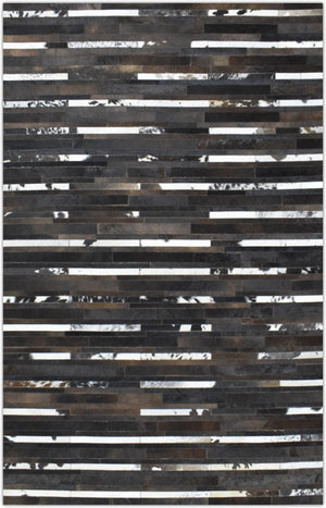 Modern Stripes Pattern Handwoven Brown And Black Leather Area Rug