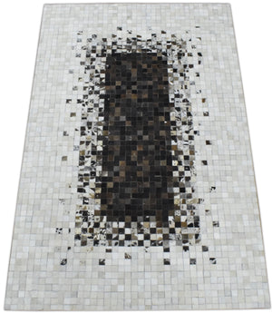 Brown and Ivory Modern Style Hand Made Leather Rug