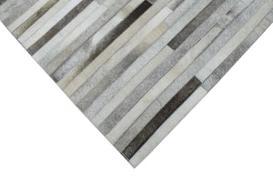 Modern Stripe Design Handmade 5x8 Beige and Ivory Leather Area Rug