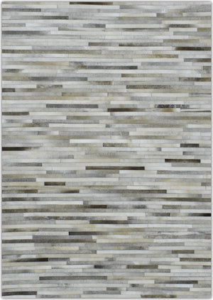 Modern Stripe Design Handmade 5x8 Beige and Ivory Leather Area Rug