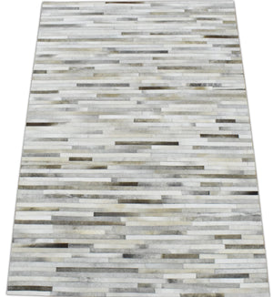 Modern Stripe Design Handmade 5x8 Beige and Ivory Leather Area Rug
