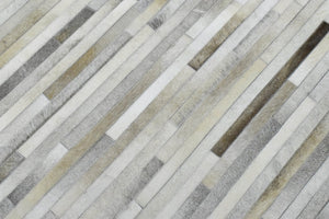 Modern Stripe Design Handmade 5x8 Beige and Ivory Leather Area Rug