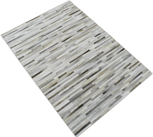 Modern Stripe Design Handmade 5x8 Beige and Ivory Leather Area Rug