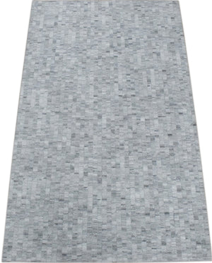 Handmade 5x8 Modern Style Genuine Leather Gray and Silver Area Rug