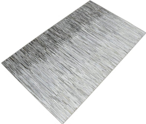 Genuine Leather Stripe Design Handmade Gray and Silver 5x8 Area Rug