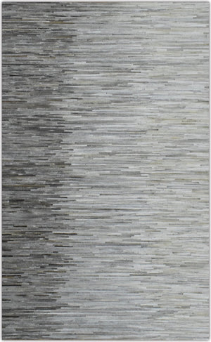 Genuine Leather Stripe Design Handmade Gray and Silver 5x8 Area Rug