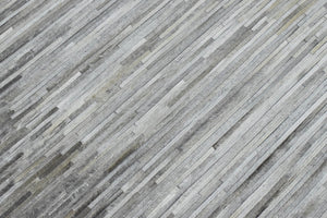 Genuine Leather Stripe Design Handmade Gray and Silver 5x8 Area Rug