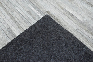 Genuine Leather Stripe Design Handmade Gray and Silver 5x8 Area Rug