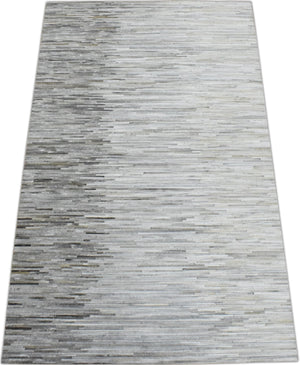 Genuine Leather Stripe Design Handmade Gray and Silver 5x8 Area Rug