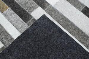 Gray and Silver Handmade 5x8 Stripe Design Leather Area Rug