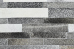 Gray and Silver Handmade 5x8 Stripe Design Leather Area Rug