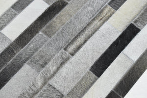 Gray and Silver Handmade 5x8 Stripe Design Leather Area Rug