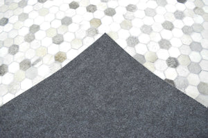 Silver And Ivory Handmade Genuine Leather Area Rug