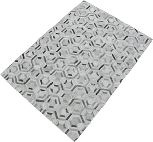 Modern Handmade Ivory and Silver Genuine Leather Area Rug