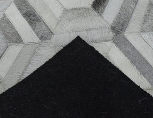 Modern Handmade Ivory and Silver Genuine Leather Area Rug