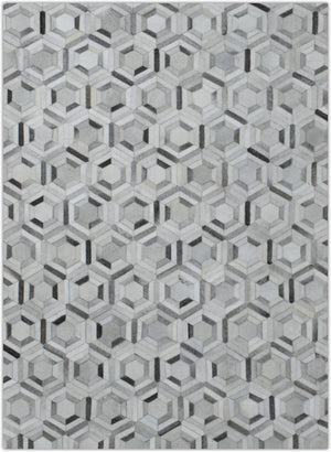 Modern Handmade Ivory and Silver Genuine Leather Area Rug