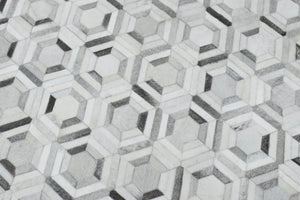 Modern Handmade Ivory and Silver Genuine Leather Area Rug