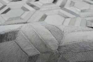 Modern Handmade Ivory and Silver Genuine Leather Area Rug