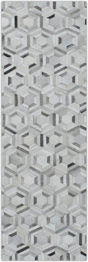 Modern Handmade Ivory and Silver Genuine Leather Area Rug