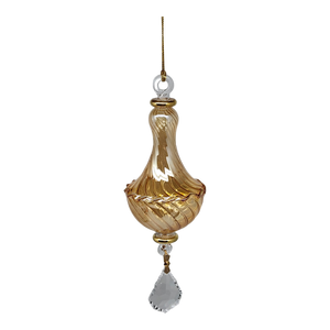 Blown Glass Twisted Chandelier Ornament with Crystal Dangle - Yellow