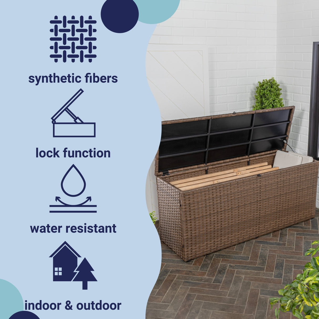 Nino modern minimalist faux wicker patio storage box - Tuesday Morning - Outdoor Storage Boxes