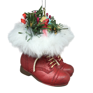 Filled Boots With Joy Ornament  - Red