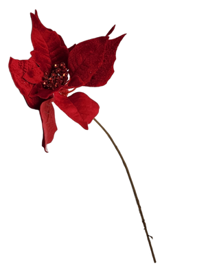 Red Poinsettia Pick - 9 inch Bloom - 20 Inch Stem