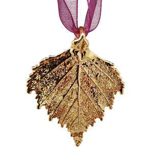 Gold Birch Leaf with Sheer Ribbon Ornament