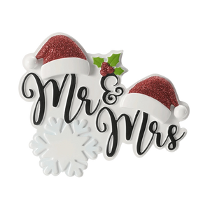 Mr & Mrs with Santa Caps Couples Ornament