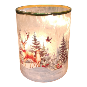 Frosted Glass Luminary Straight Edge - Forest Deer Scene