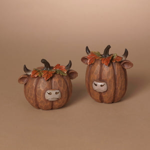 Resin Pumpkin Highland Cow Figurine -