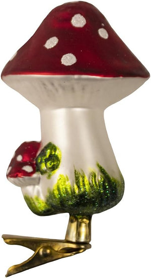 Mushroom Clip-On Glass Ornament - Set of 2
