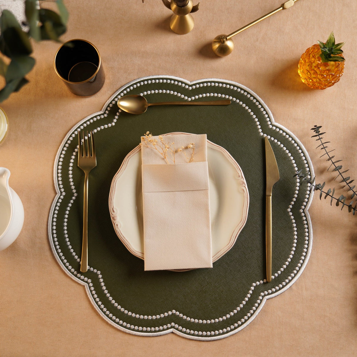 NURTURE GREEN SCALLOPED FAUX LEATHER PLACEMAT