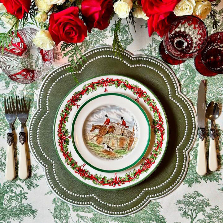 NURTURE GREEN SCALLOPED FAUX LEATHER PLACEMAT