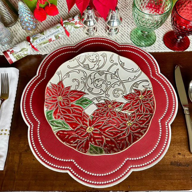 NURTURE RED SCALLOPED FAUX LEATHER PLACEMAT