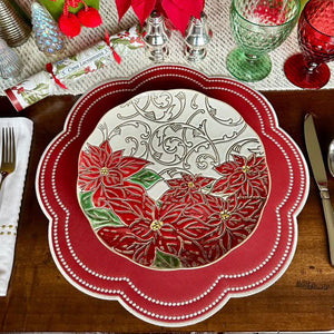 NURTURE RED SCALLOPED FAUX LEATHER PLACEMAT